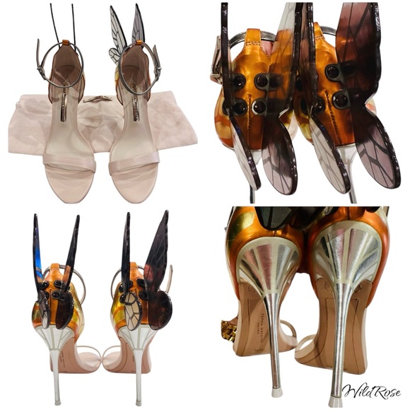 Sophia Webster Chiara Nude, Silver, & Orange Butterfly Heels SZ 36.5 - Picture 13 of 14